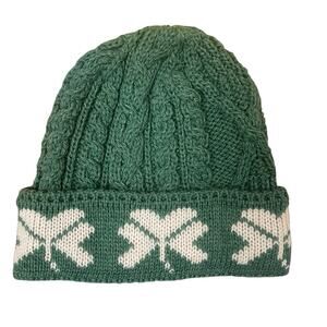 Aran Sweater Market Shamrock Made In Ireland 100% Merino Wool Cable Knit Beanie
